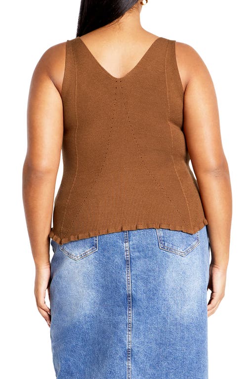 City Chic Sarah Ribbed Tank Top In Brown