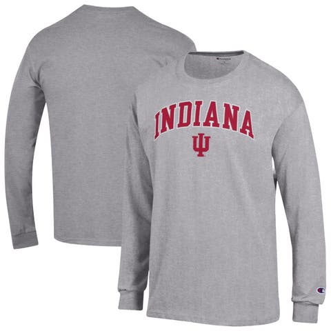 Men's Champion  Heather Gray Indiana Hoosiers Arch Over Logo Long Sleeve T-Shirt