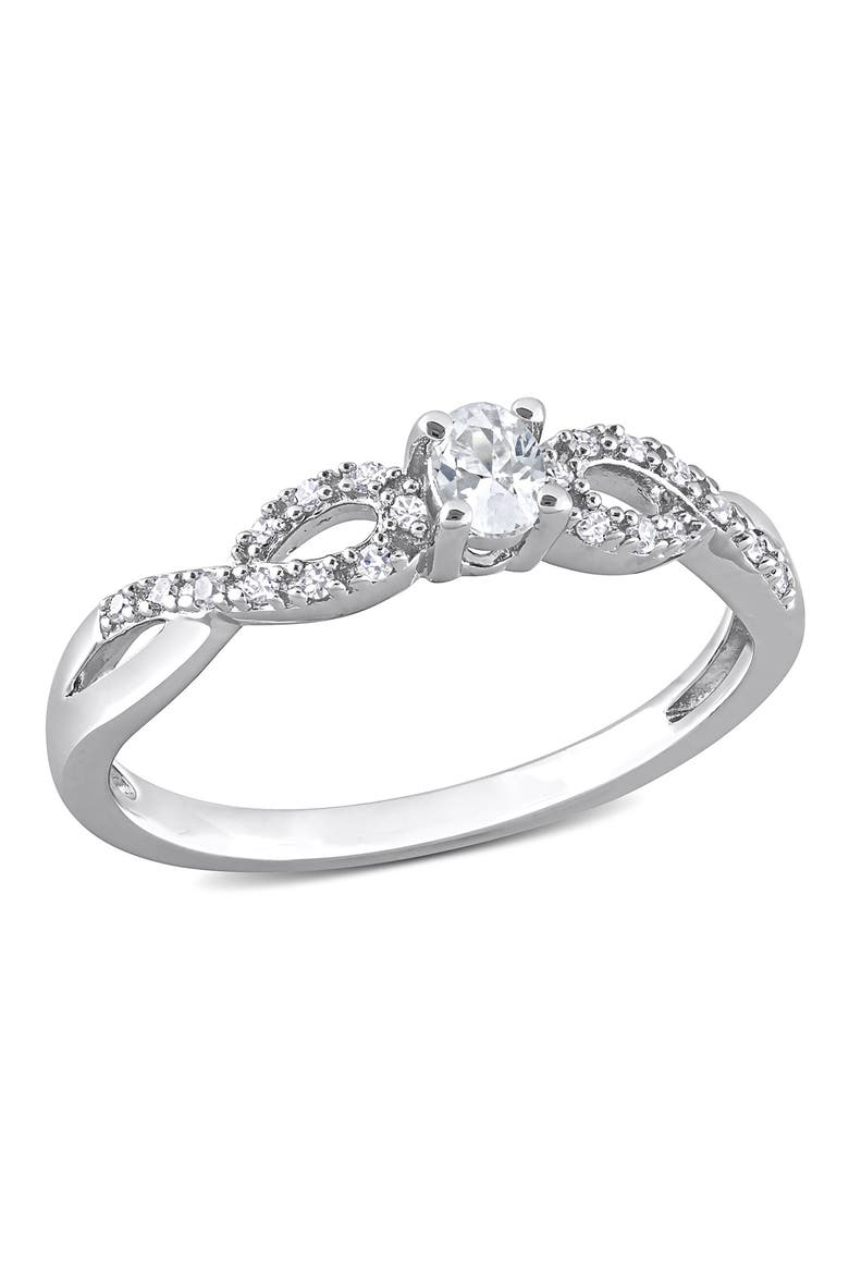 Sterling Silver Created White Sapphire & Diamond Ring - 0.08 ctw, Main, color, SILVER