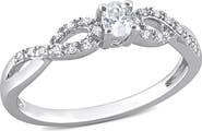 DELMAR Sterling Silver Created White Sapphire & Diamond Ring - 0.08 ctw