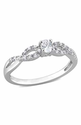 Sterling Silver Created White Sapphire & Diamond Ring - 0.08 ctw