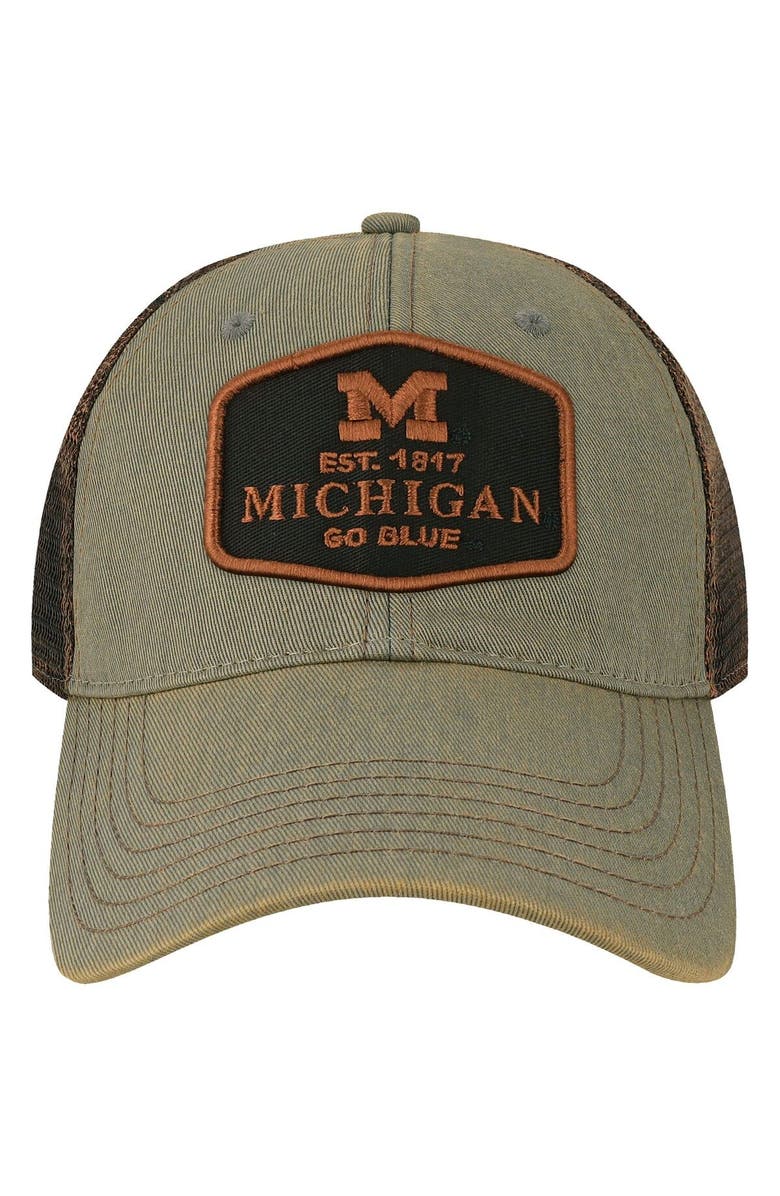 LEGACY ATHLETIC Men's Gray Michigan Wolverines Practice Old Favorite Trucker Snapback Hat, Alternate, color,