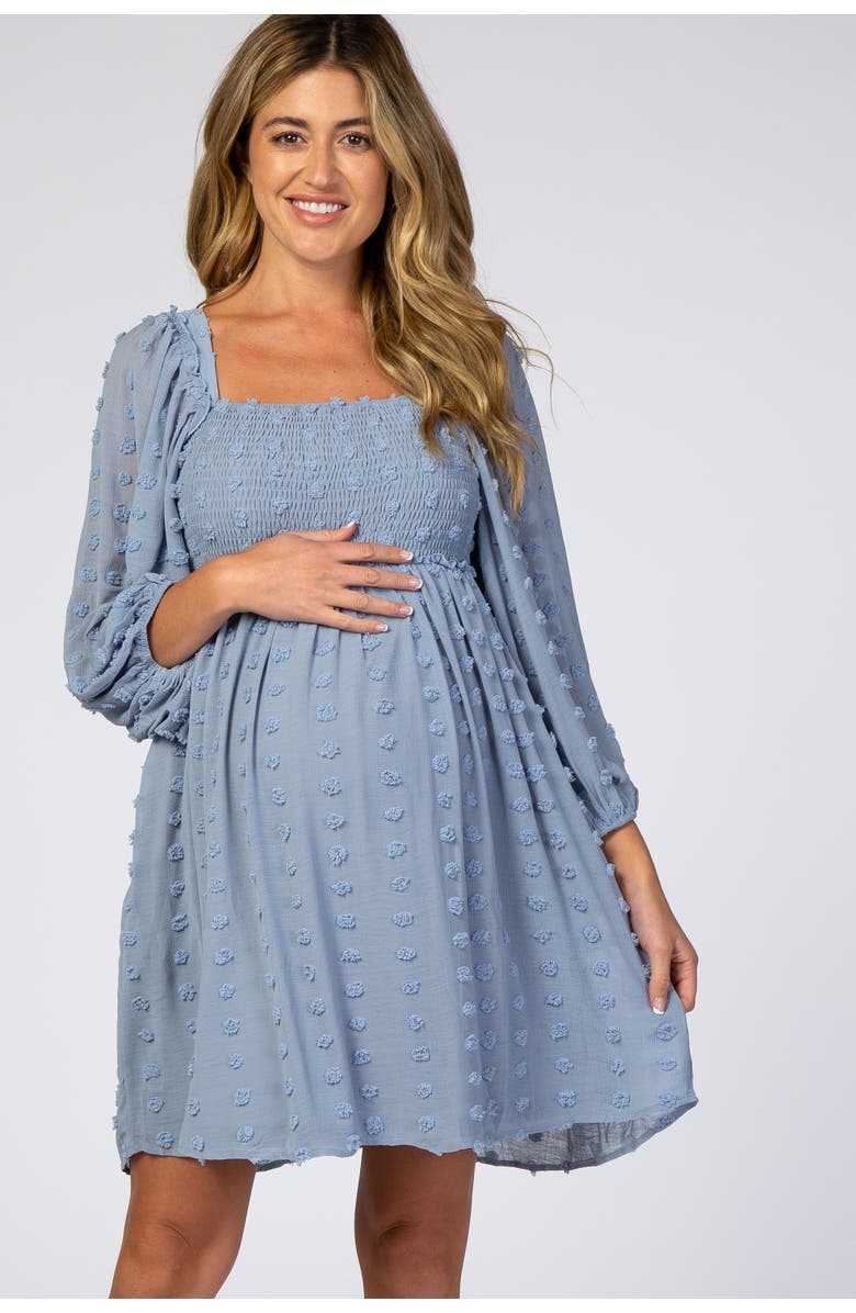 PinkBlush Textured Dot Smocked Square Neck Chiffon Dress, Alternate, color, Light Blue