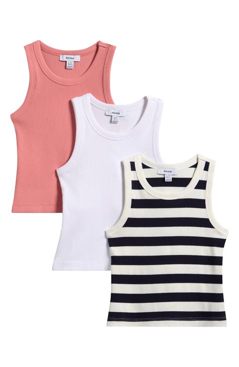 Kids' Violet Assorted 3-Pack Stretch Cotton Rib Tanks (Little Kid & Big Kid)