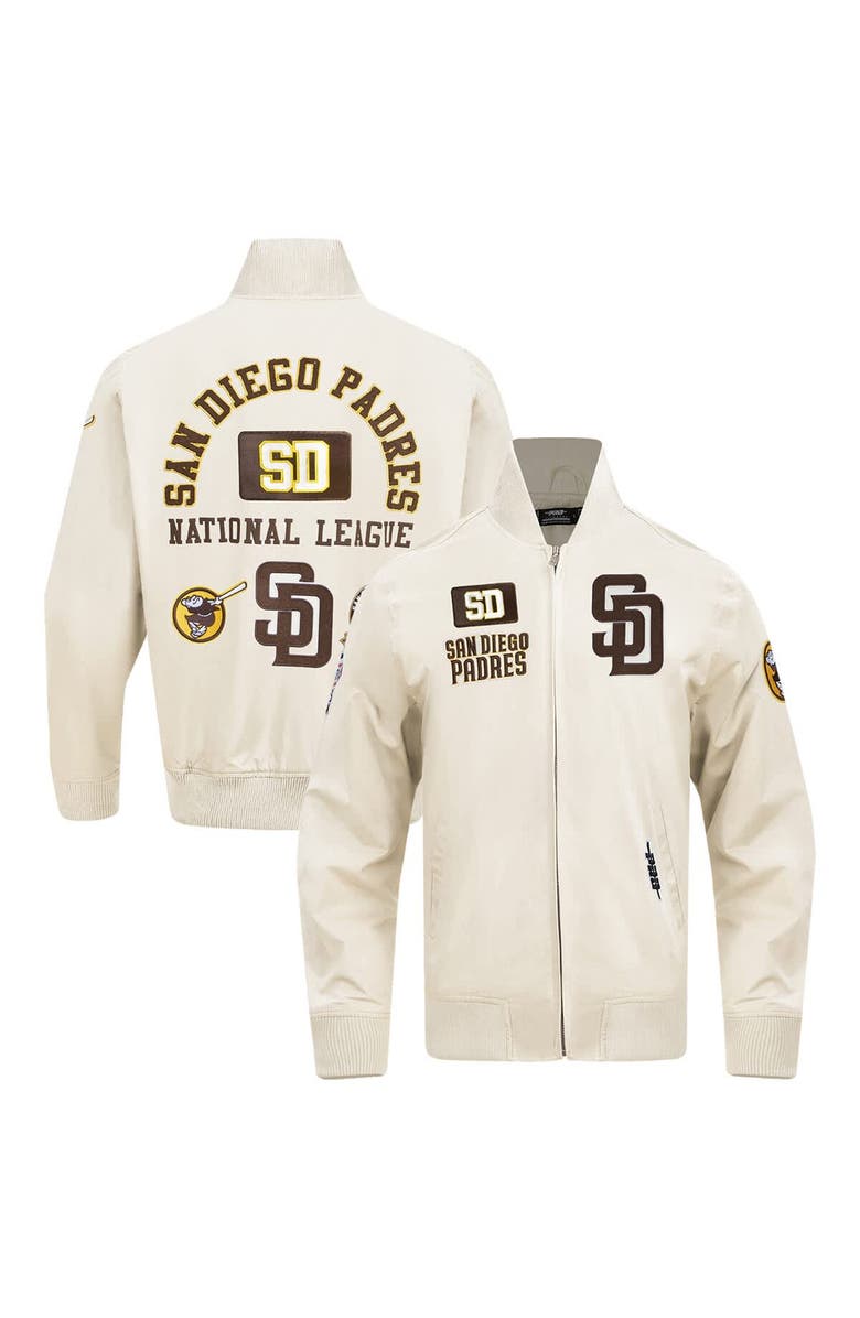 PRO STANDARD Men's Pro Standard Cream San Diego Padres Area Code Twill Full-Zip Jacket, Main, color, Cream