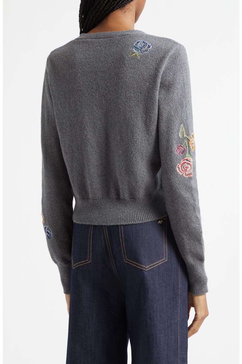 Nikko Floral Ribbons Cotton Blend Cardigan, Alternate, color, DARK GREY