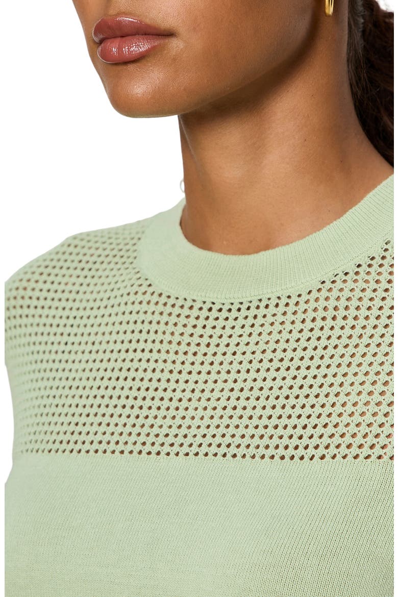 Mixed Stitch Short Sleeve Cotton Sweater, Alternate, color, DETOX GREEN