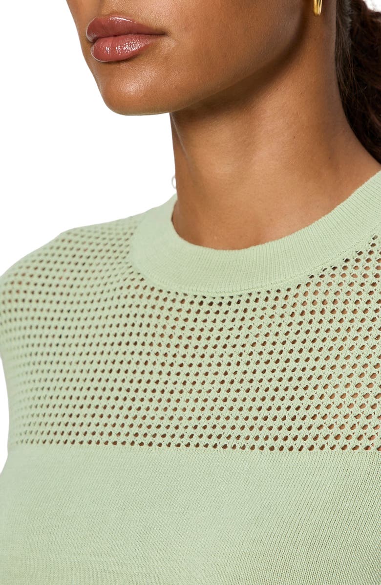 Sanctuary Mixed Stitch Short Sleeve Cotton Sweater, Alternate, color, Detox Green