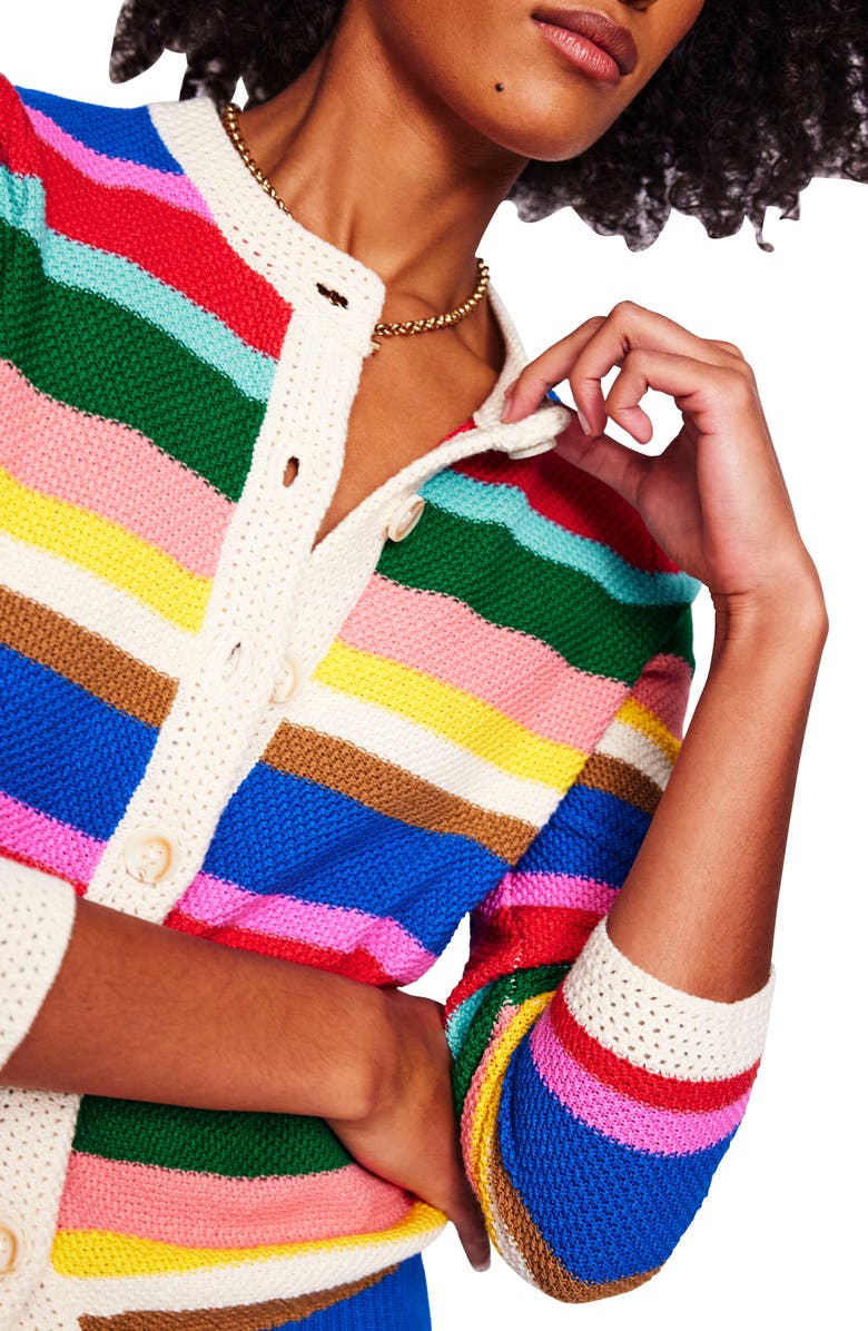 Boden Callie Stripe Cotton Cardigan, Alternate, color, 