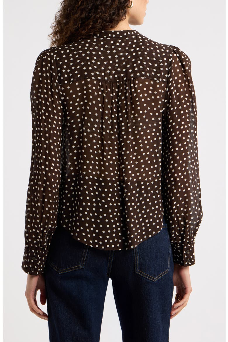 Shirred Chiffon Shirt, Alternate, color, BROWN M-IVORY QUYNH DOT