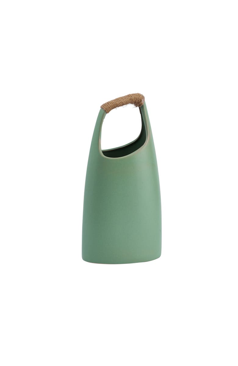 Storied Home Stoneware Vase with Rattan Wrapped Top Handle, Mint Green, Main, color, Green