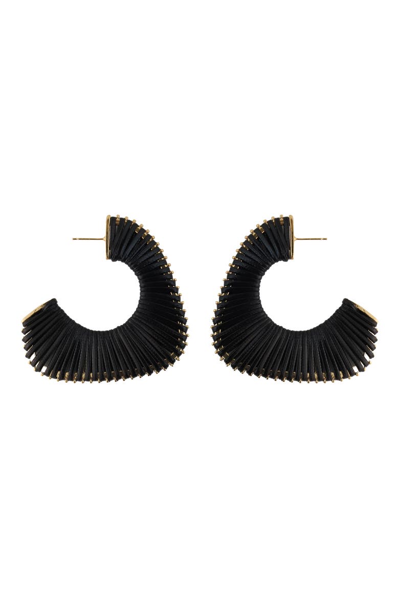 Leather Cord Wrapped Hoop Earrings, Main, color, BLACK