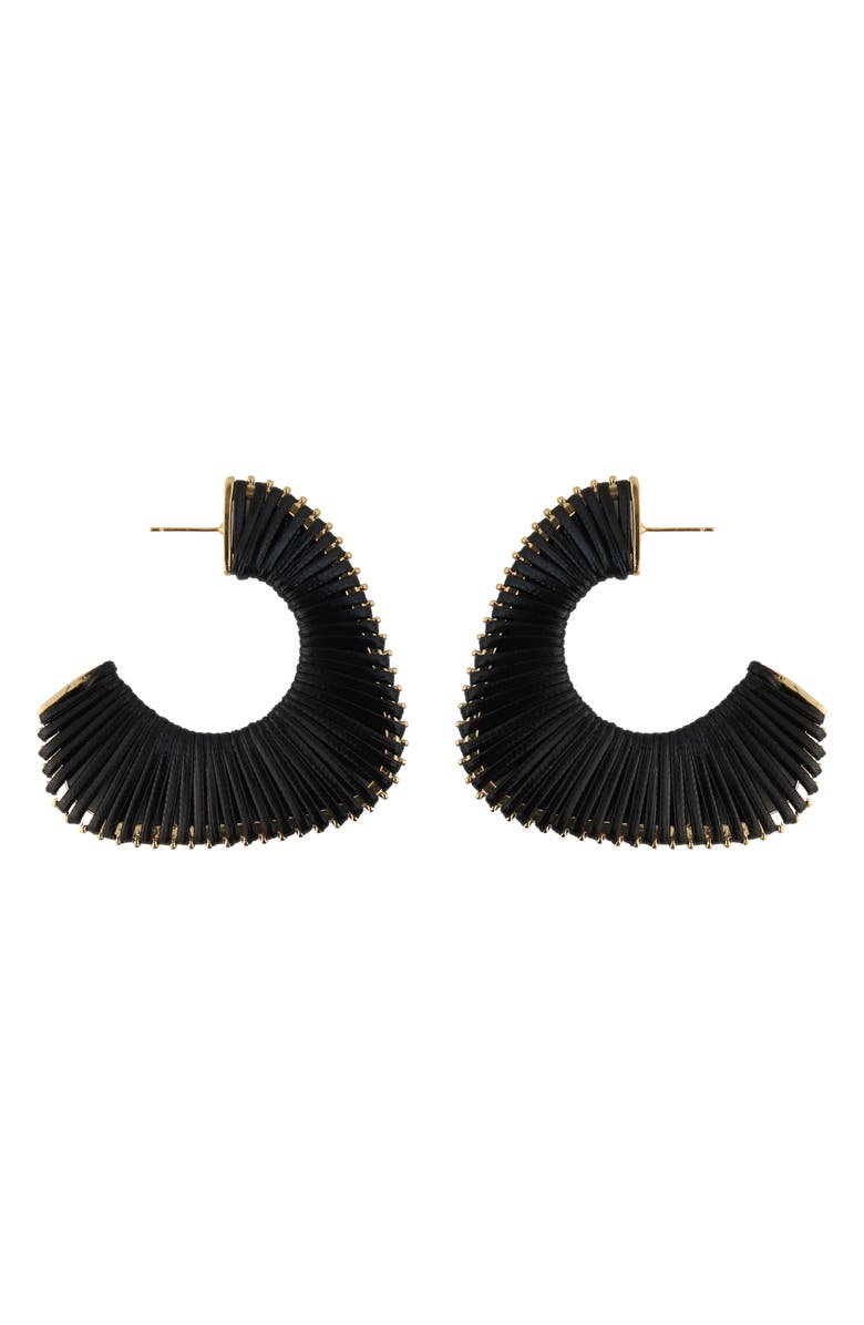Panacea Leather Cord Wrapped Hoop Earrings, Main, color, Black