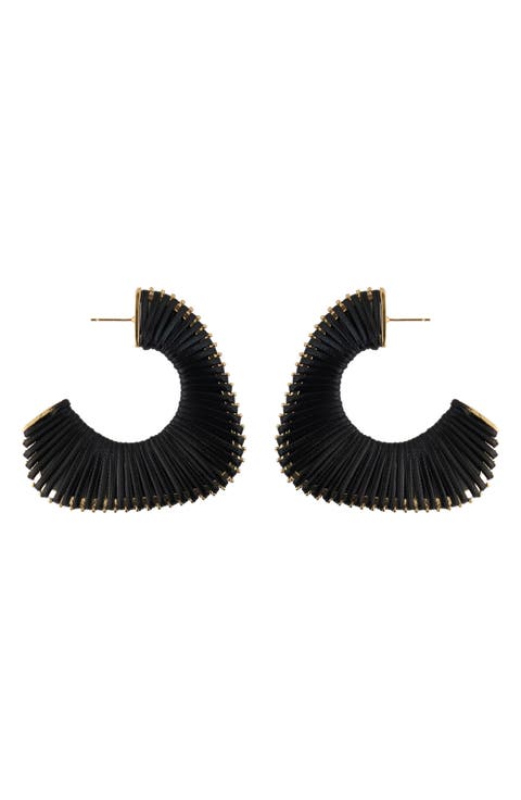 Leather Cord Wrapped Hoop Earrings