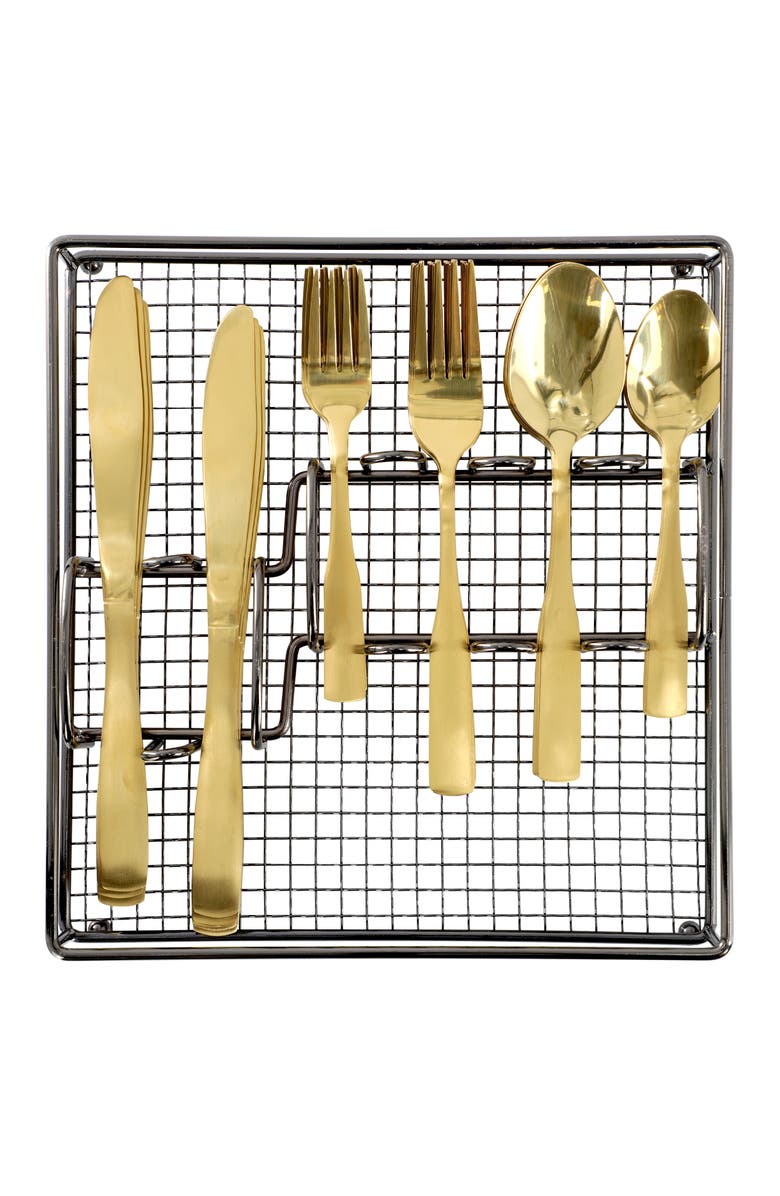 Gibson Home Abbeville 41 Piece Stainless Steel Flatware Set with Wire Caddy, Main, color, Metallic Gold