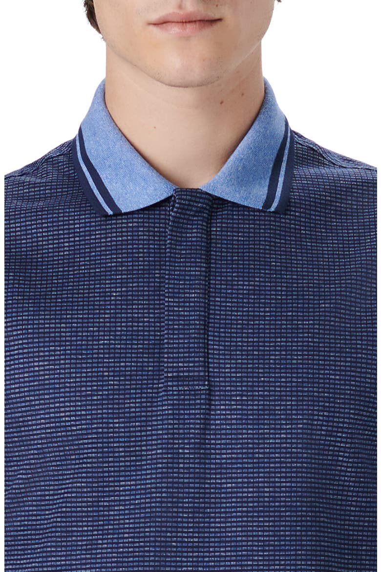 OoohCotton® Pin Check Long Sleeve Polo Shirt, Alternate, color, NAVY