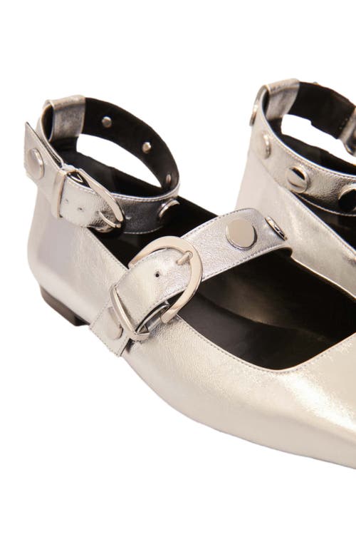Maje Metallic Leather Mary Janes In Silver