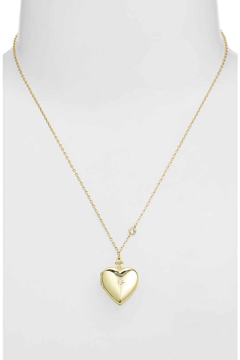 Heart Locket & Cubic Zirconia Stud Set, Alternate, color, 14K GOLD DIPPED