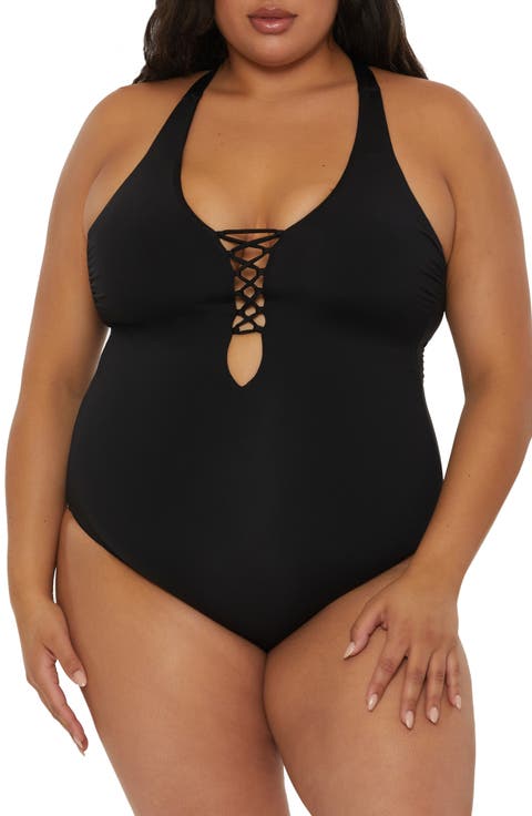 Lace-Up One-Piece Swimsuit (Plus)