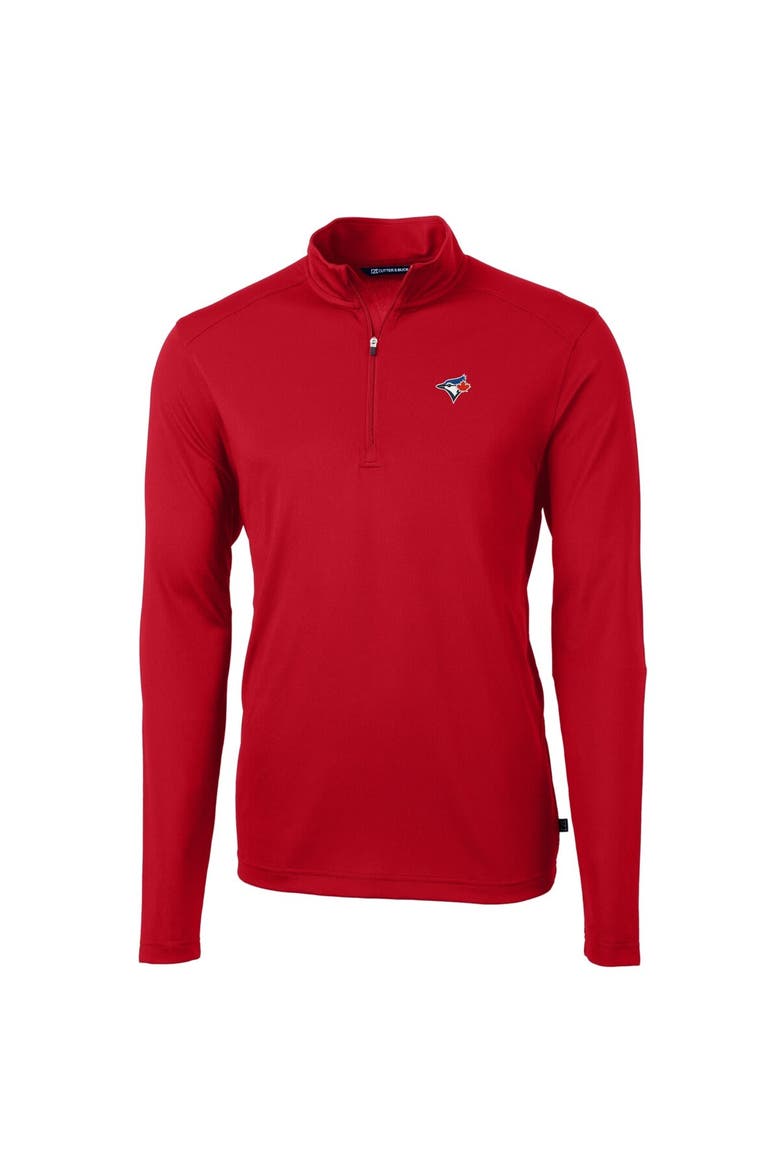Men's Cutter & Buck  Red Toronto Blue Jays Virtue Eco Pique Recycled Quarter-Zip Pullover Top, Alternate, color, Red