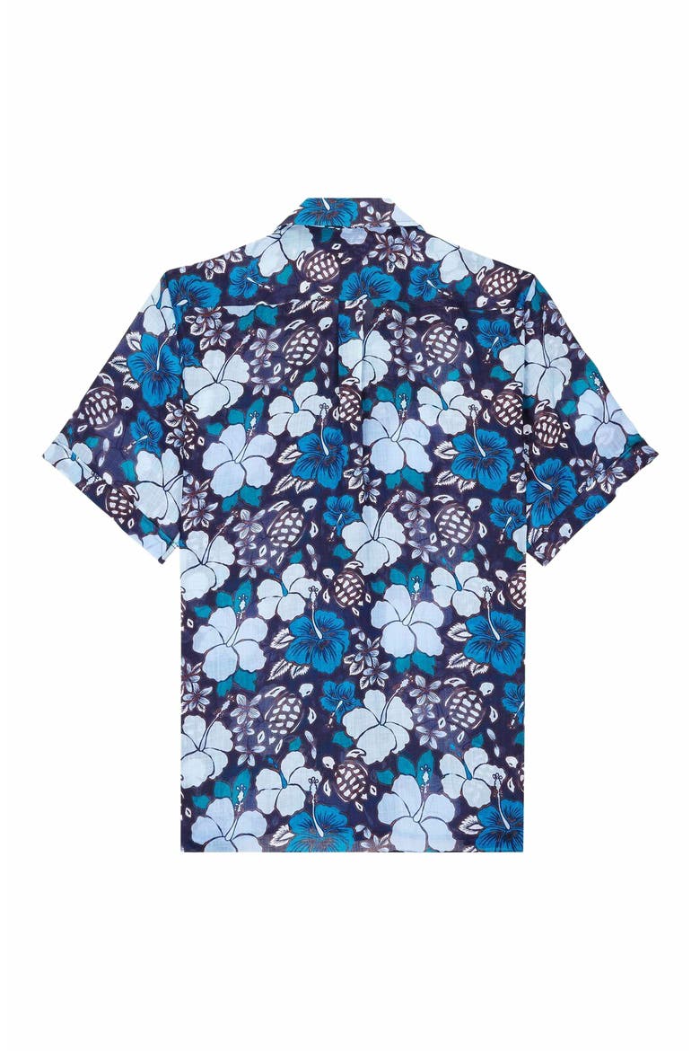 Men's Bowling Linen Tropical Turtles Shirt, Alternate, color, MINUIT
