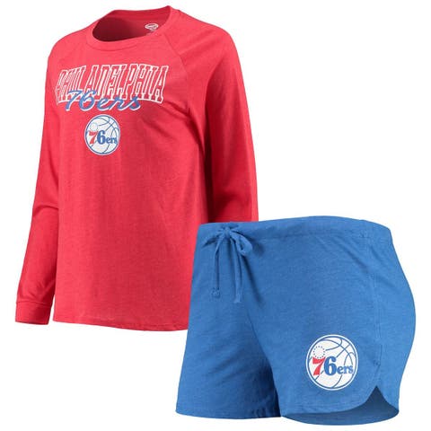Women's Concepts Sport Heathered Royal/Heathered Red Philadelphia 76ers Raglan Long Sleeve T-Shirt & Shorts Sleep Set