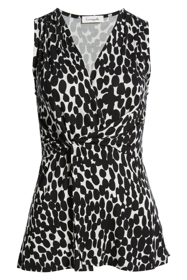 Twist Front Sleeveless Top, Alternate, color, BLACK W/ WHITE