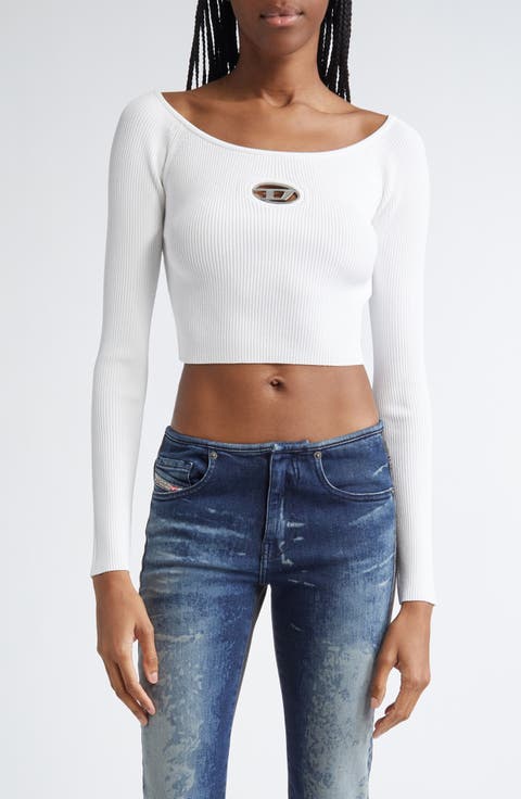 M-Vera Logo Cutout Long Sleeve Crop Top