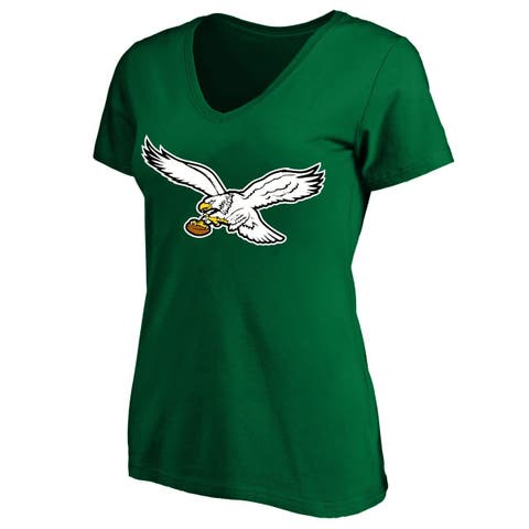 Women's Fanatics Kelly Green Philadelphia Eagles Plus Size Vintage Logo V-Neck T-Shirt