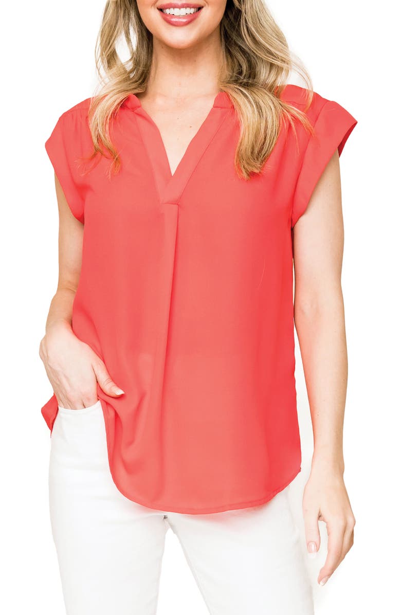 GIBSONLOOK Cap Sleeve Blouse, Main, color, New Coral