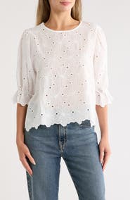 Forgotten Grace Eyelet Cotton Puff Sleeve Top
