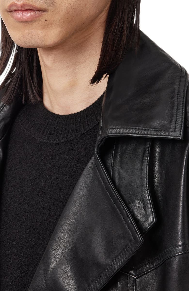 AllSaints Kellett Leather Trench Coat, Alternate, color, Black