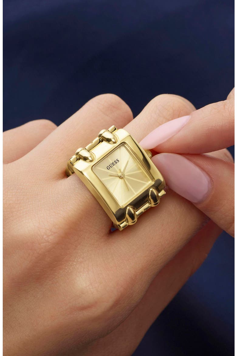 Rectangle Sunray Dial Ring Watch, 20mm, Alternate, color, GOLD-TONE