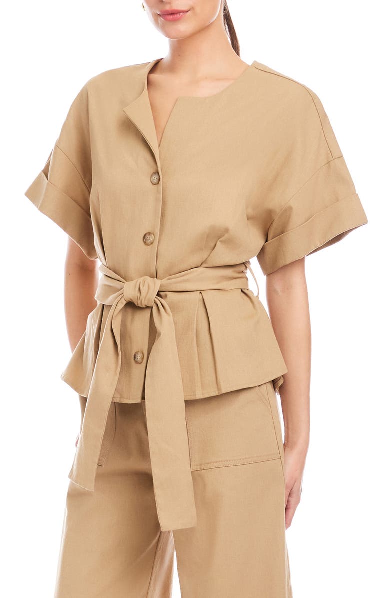 FIFTEEN TWENTY Kai Belted Cotton Stretch Twill Top, Alternate, color, Khaki