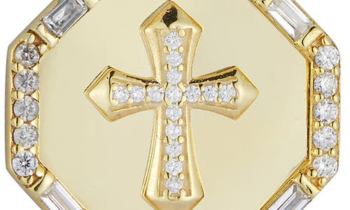 Chloe & Madison Chloe And Madison 14k Gold Plate Cubic Zirconia Cross Coin Pendant Necklace In Gold