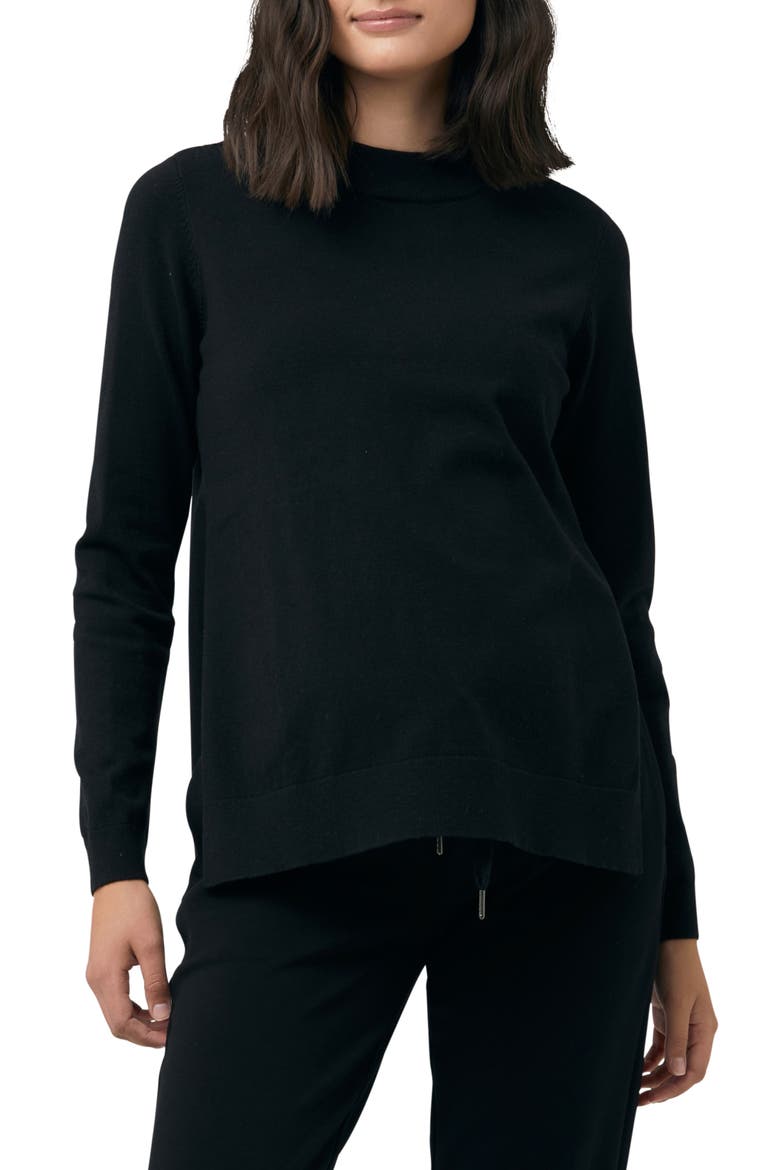Morgan Side Split Mock Neck Maternity Sweater, Main, color, BLACK