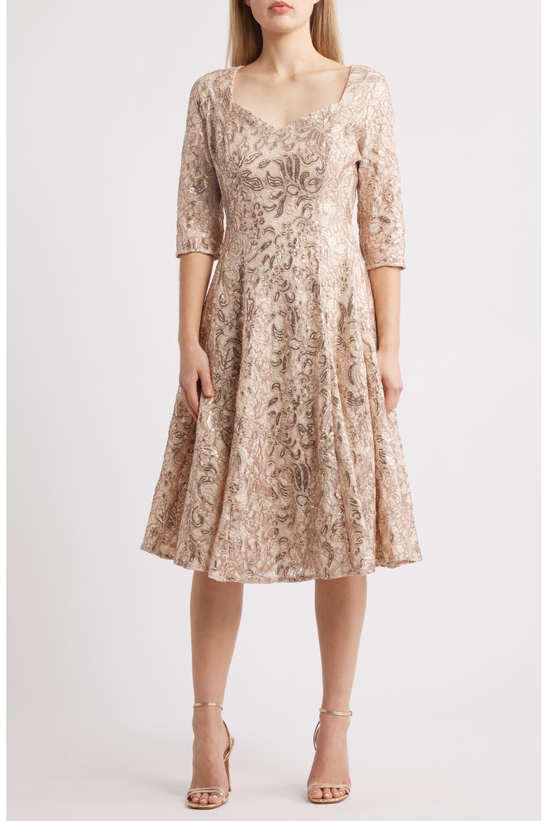 Bead & Sequin A-Line Dress, Main, color, CHAMPAGNE
