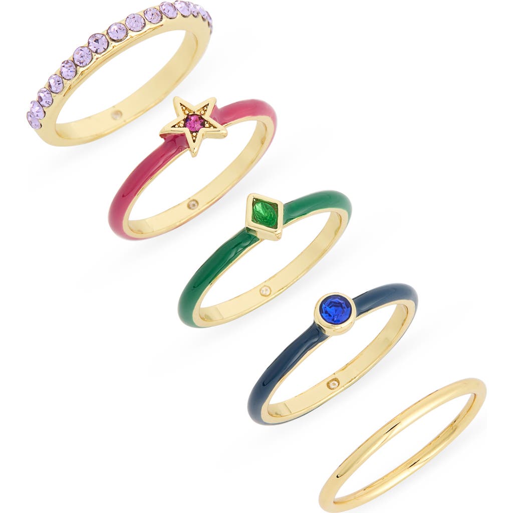Covet Set Of 5 Multicolor Crystal & Enamel Stackable Rings In Multi