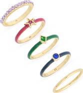 Covet Set of 5 Multicolor Crystal & Enamel Stackable Rings