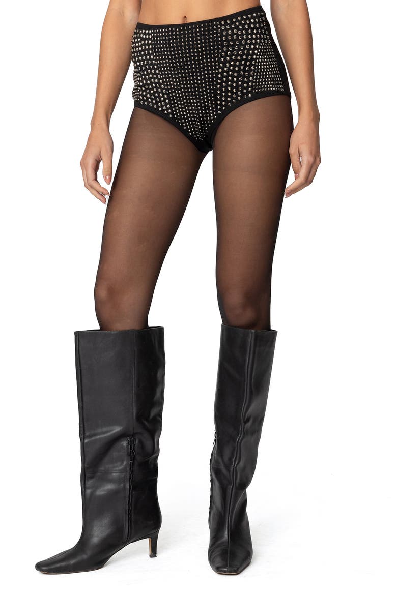 Rhinestone Microshorts, Main, color, BLACK