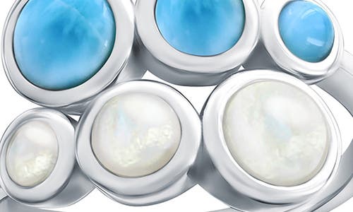 Simona Sterling Silver Mother-of-pearl & Larimar Ring In Metallic