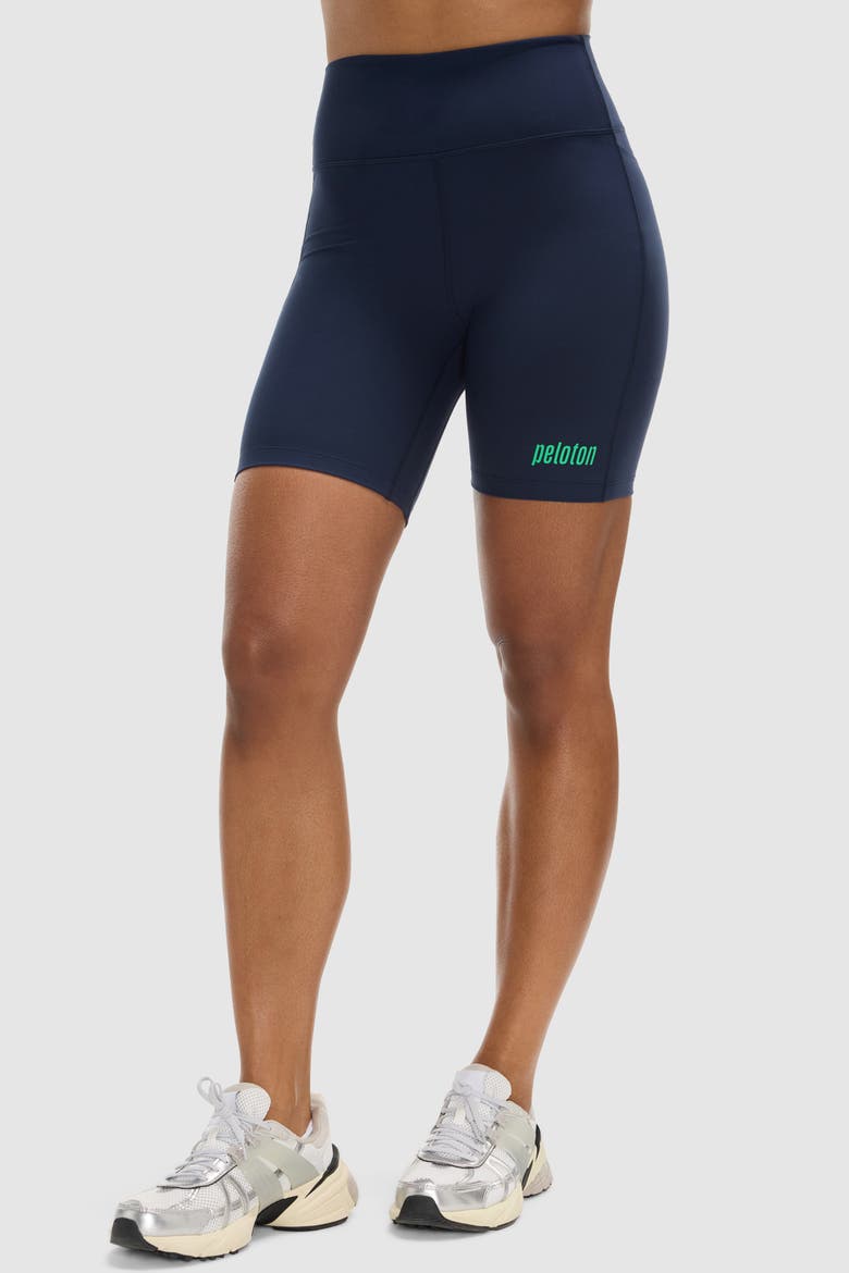 Cadent 7" High Rise Pocket Bike Short, Main, color, Navy - Peloton Wordmark