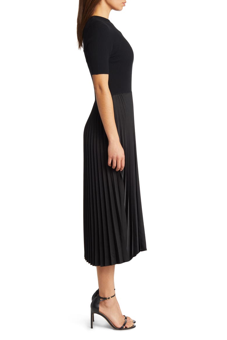 Fadrid Ribbed Pleated A-Line Dress, Alternate, color, BLACK