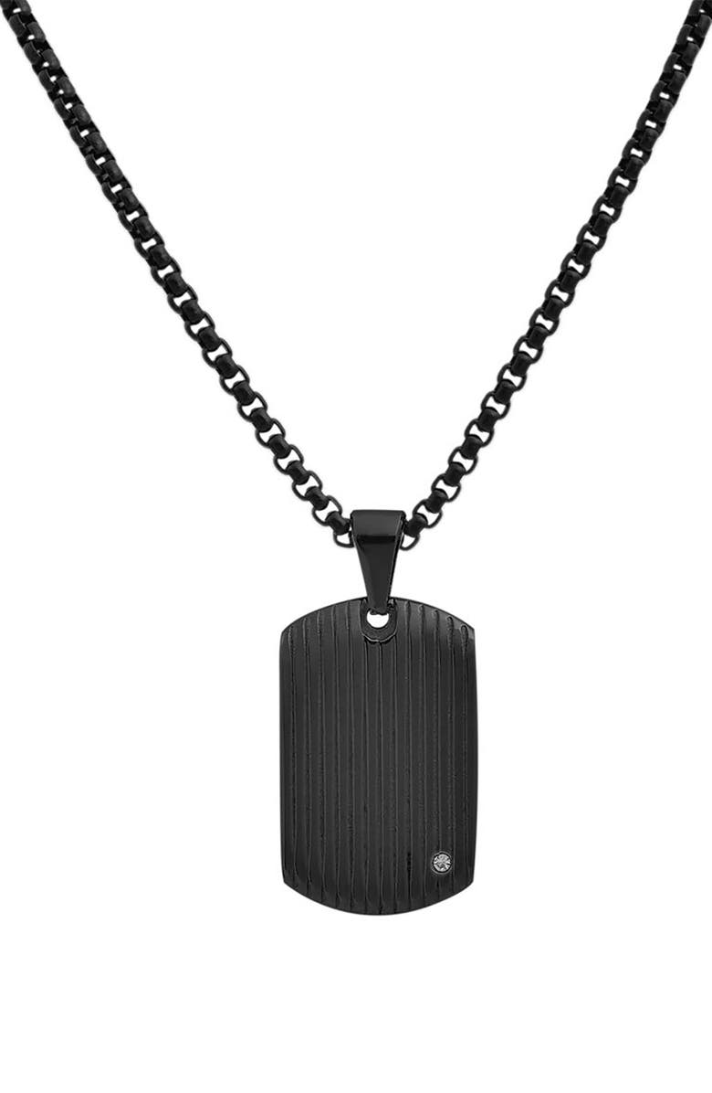 GEOFFREY BEENE Men's Stainless Steel Textured Dog Tag Pendant Necklace, Main, color, Black