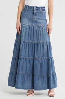 Alice + Olivia Mindy Tiered Denim Maxi Skirt