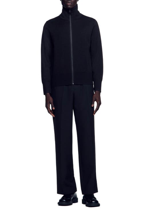 Sandro Zip-up Wool Cardigan In Black