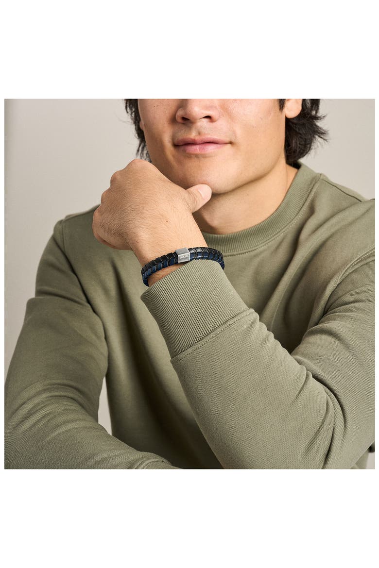 Men's Woven Leather Bracelet, Alternate, color, BLUE/ BLACK