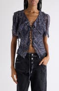 Isabel Marant Thanais Print Silk Lace-Up Top