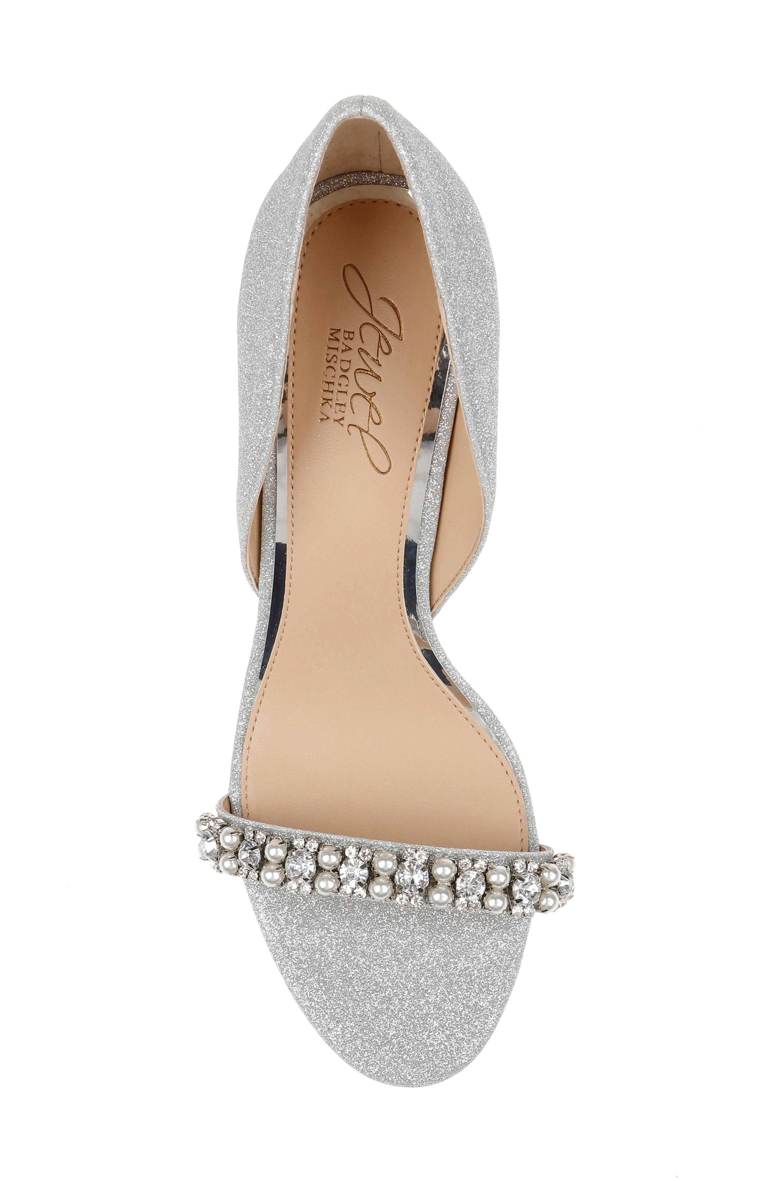 Jewel Badgley Mischka Dayana Embellished Glitter Sandal, Alternate, color, Silver Gli