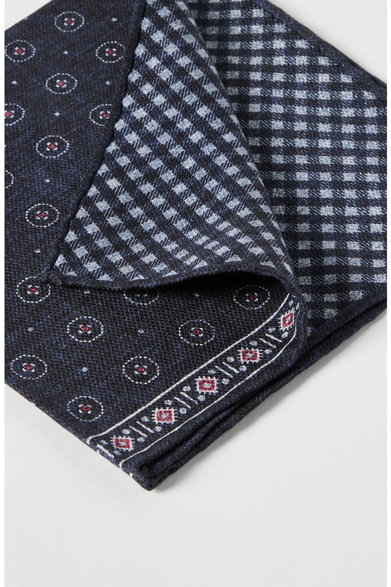 Silk patterned pocket square, Alternate, color, Navy Blue